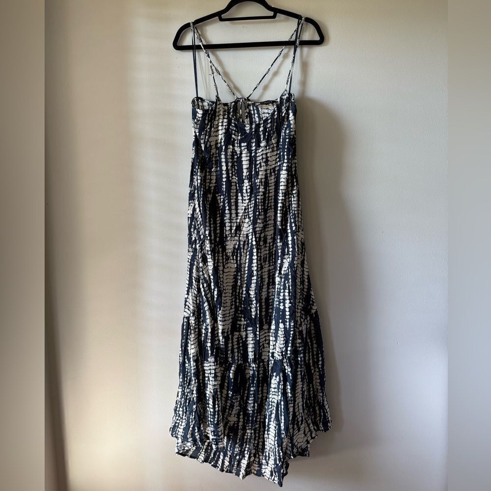 ZARA TIE-DYE PRINT Seashells Navy and White Maxi Dress Size Large